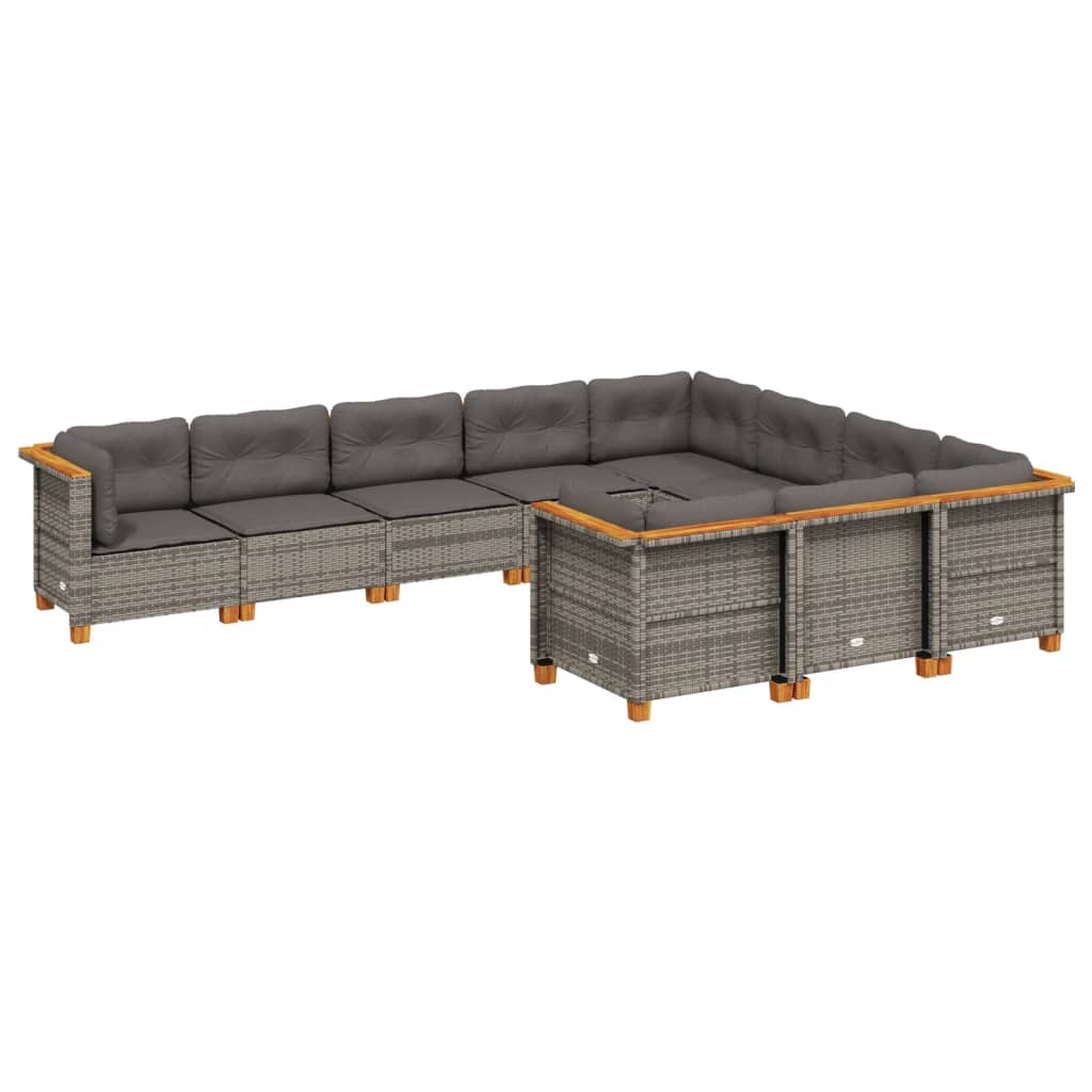 10-tlg. Garten-Sofagarnitur mit Kissen Beige Poly Rattan