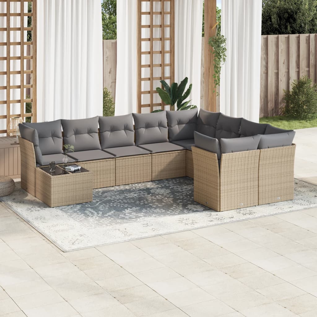 10-tlg. Garten-Sofagarnitur mit Kissen Schwarz Poly Rattan