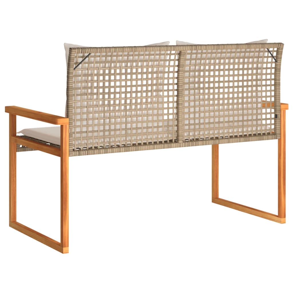 Gartenbank mit Kissen Schwarz Poly Rattan Akazienholz