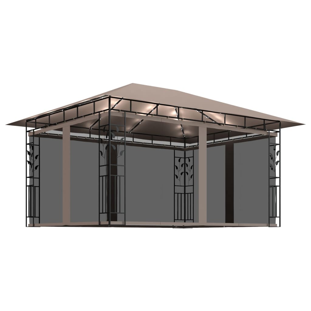Pavillon mit Moskitonetz & LED-Lichterkette 3x3x2,73m Cremeweiß