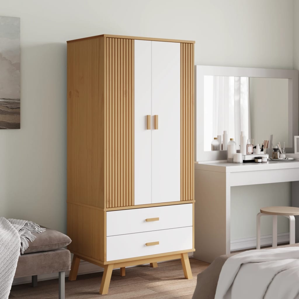 Kleiderschrank OLDEN Braun 76,5x53x172 cm Massivholz Kiefer