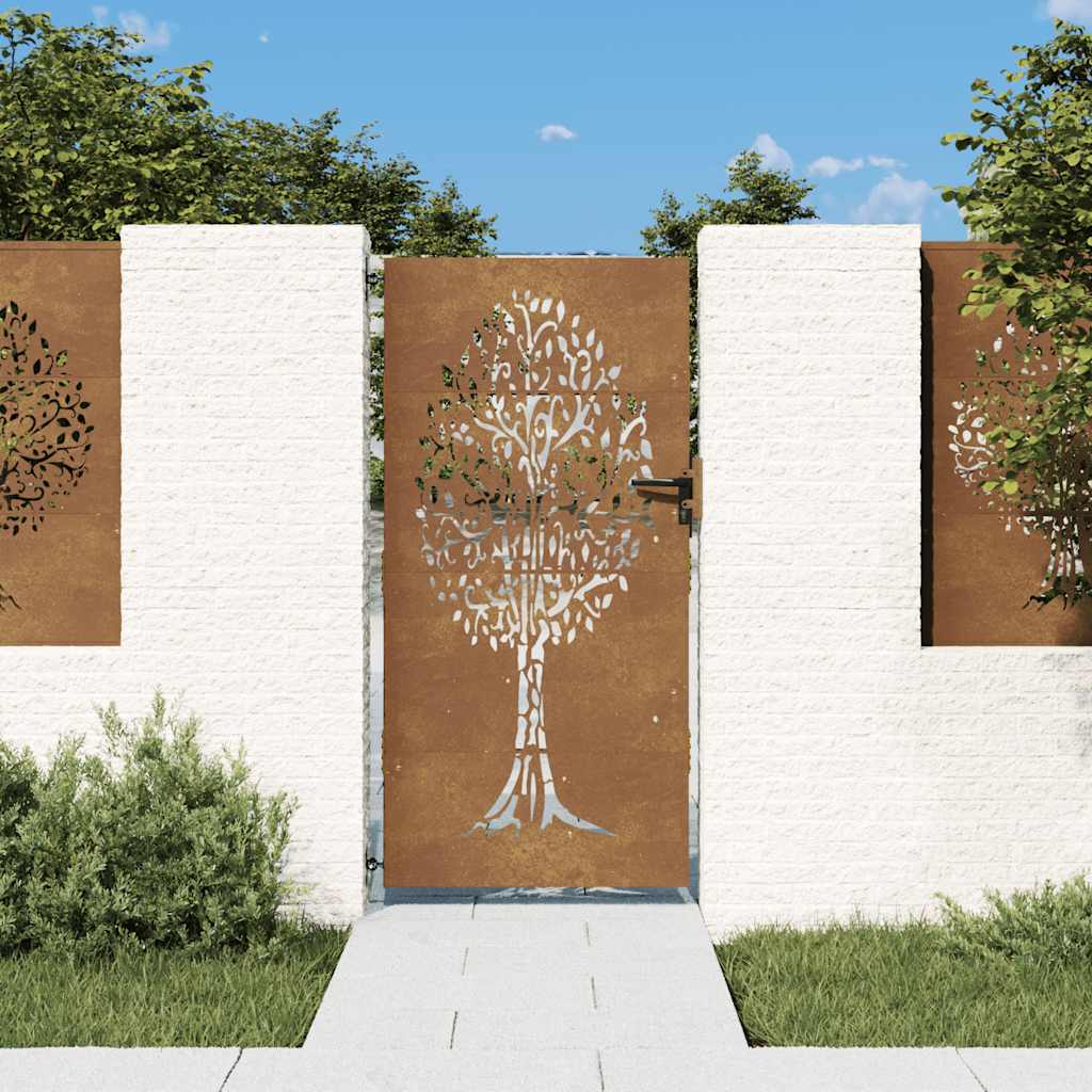 Gartentor 85x75 cm Cortenstahl Baum-Design