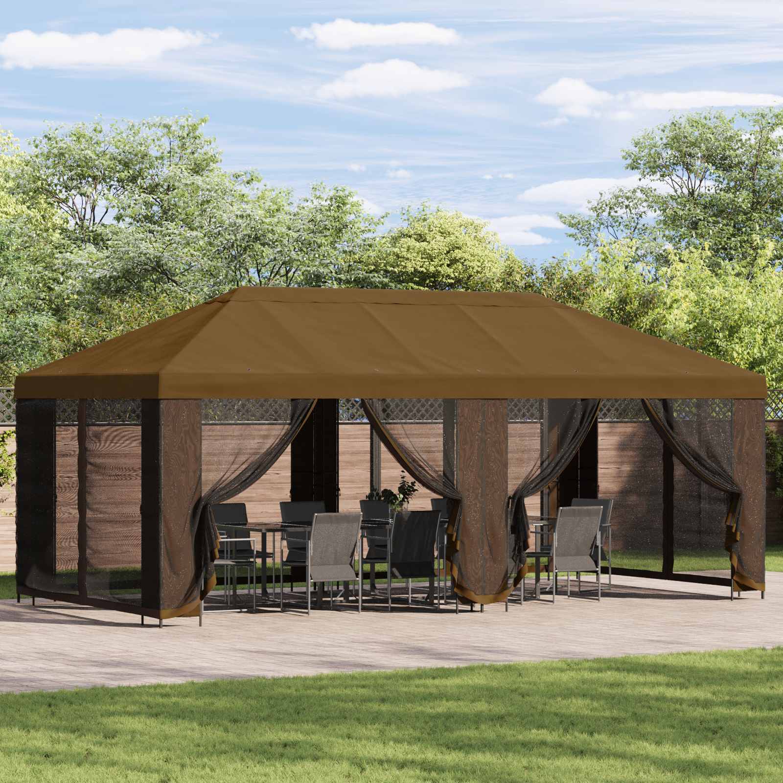 Pavillon mit Seitenwänden 6 x 3 m Beige Polyester und Stahl 190