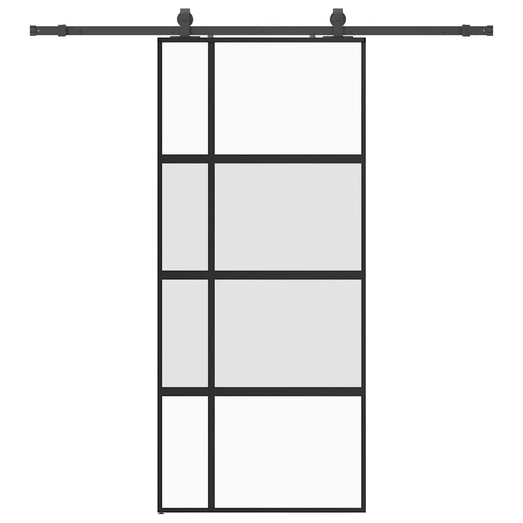 Schiebetür mit Beschlag Schwarz 76x205 cm Hartglas