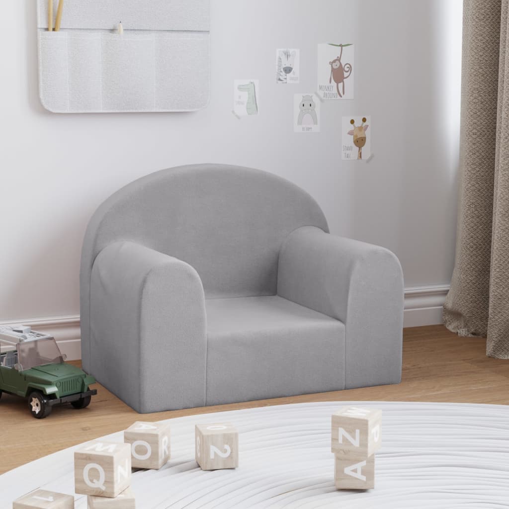 Kindersofa Hellgrau mit Sternen Weich Plüsch