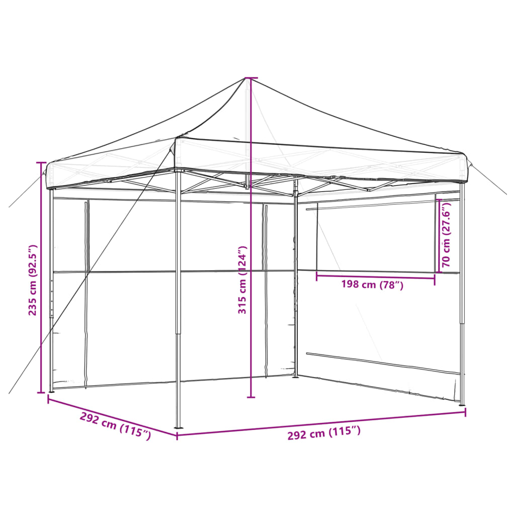 Partyzelt Faltbar Pop-Up Schwarz 292x292x315 cm