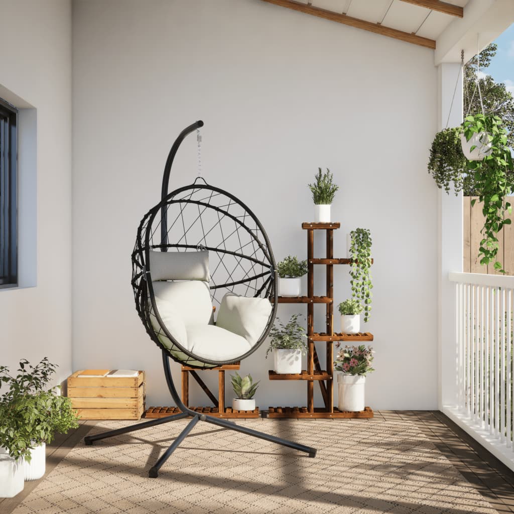 Hängesessel Ei-Design mit Ständer Anthrazit Rattan und Stahl