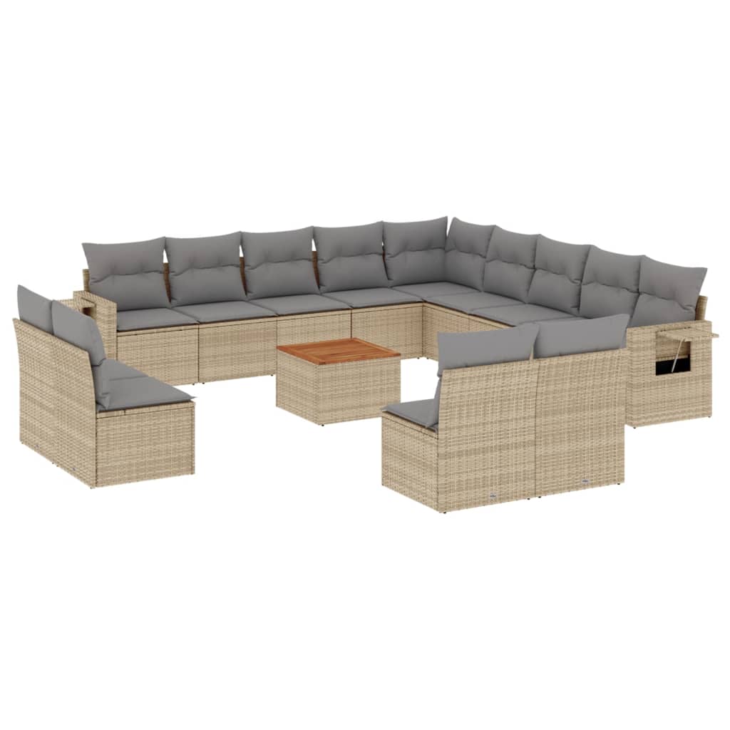 14-tlg. Garten-Sofagarnitur mit Kissen Schwarz Poly Rattan