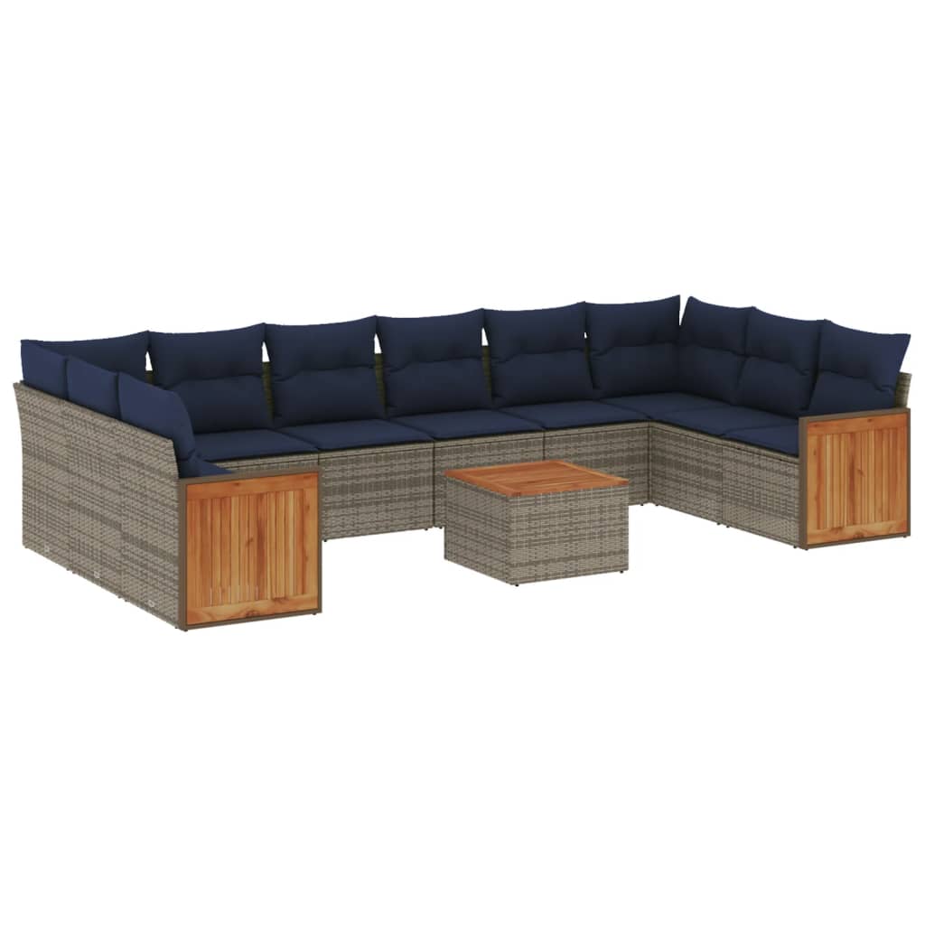 10-teiliges Gartensofa-Set mit Kissen, schwarzes Polyrattan