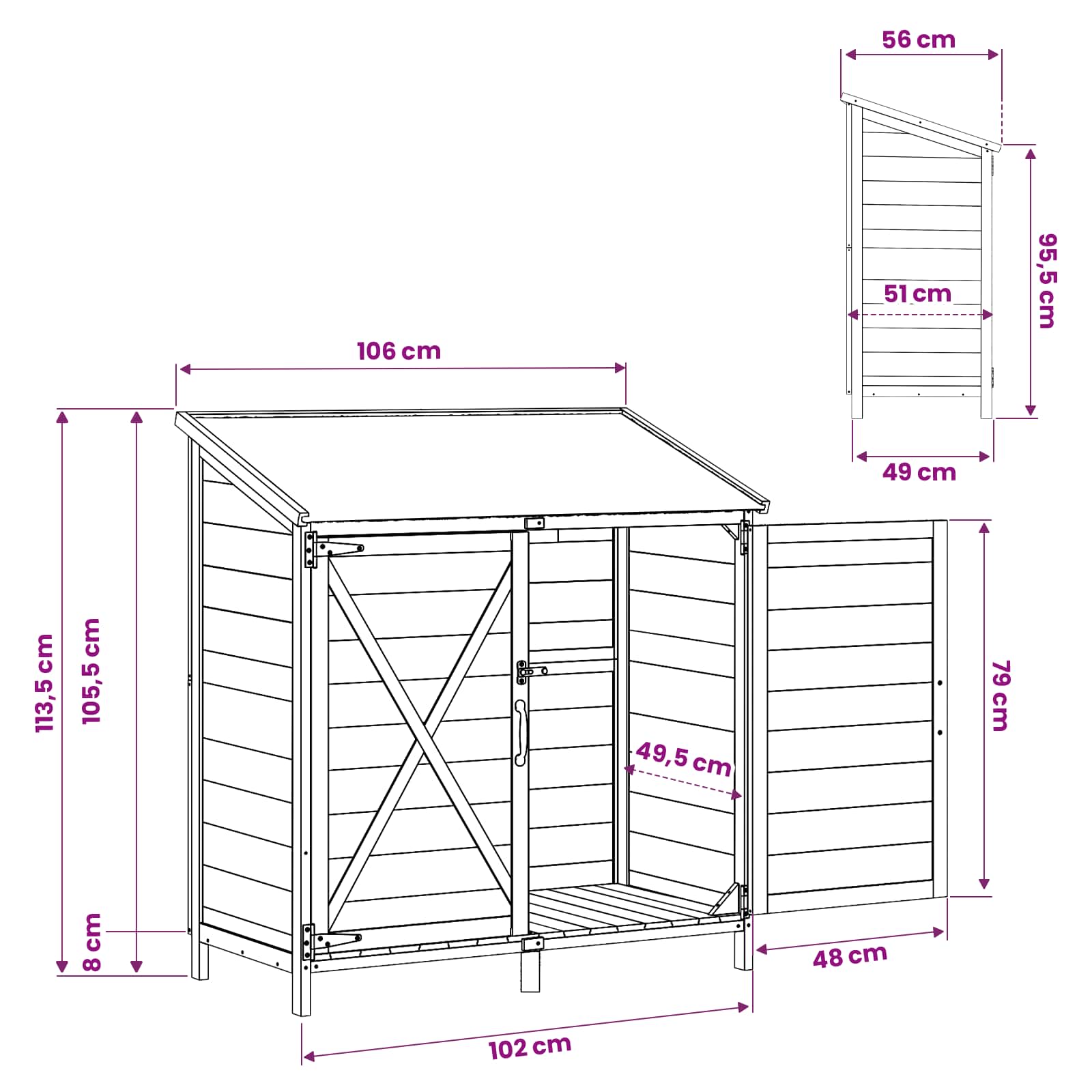Gartenschuppen Natur 59,5 x 56 x 113,5 cm Massivholz aus Fichte