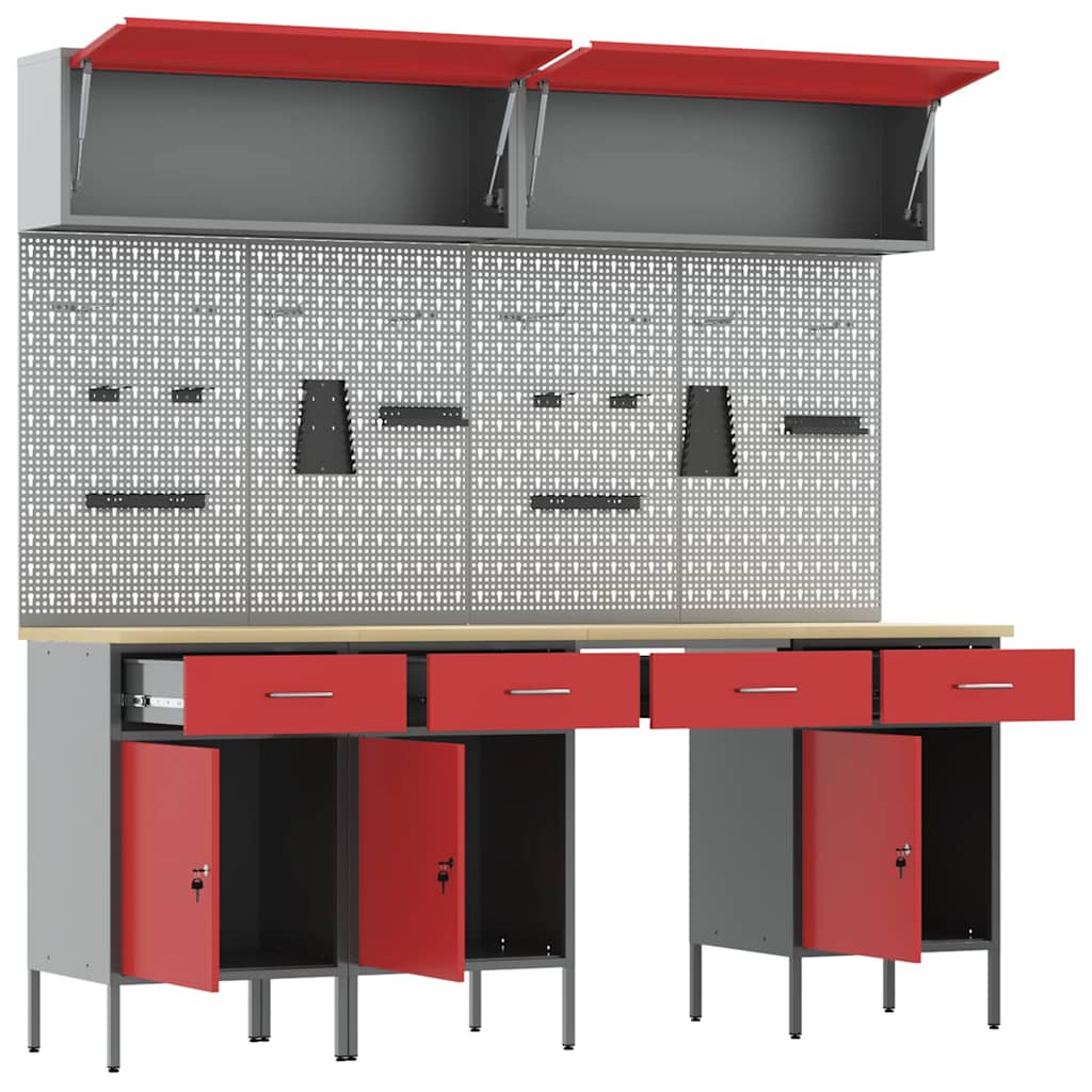 Arbeitsschrankset mit Schubladen mit Regal 8 pcs Grau