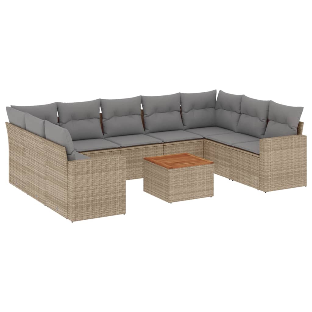 10-tlg. Garten-Sofagarnitur mit Kissen Schwarz Poly Rattan
