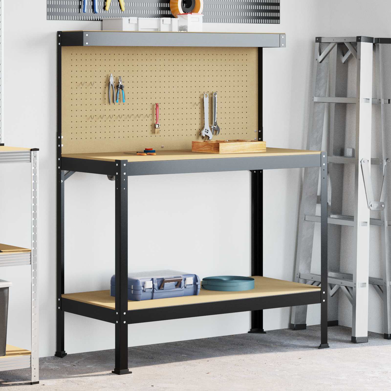 Werkbank mit Lochwand und Schublade