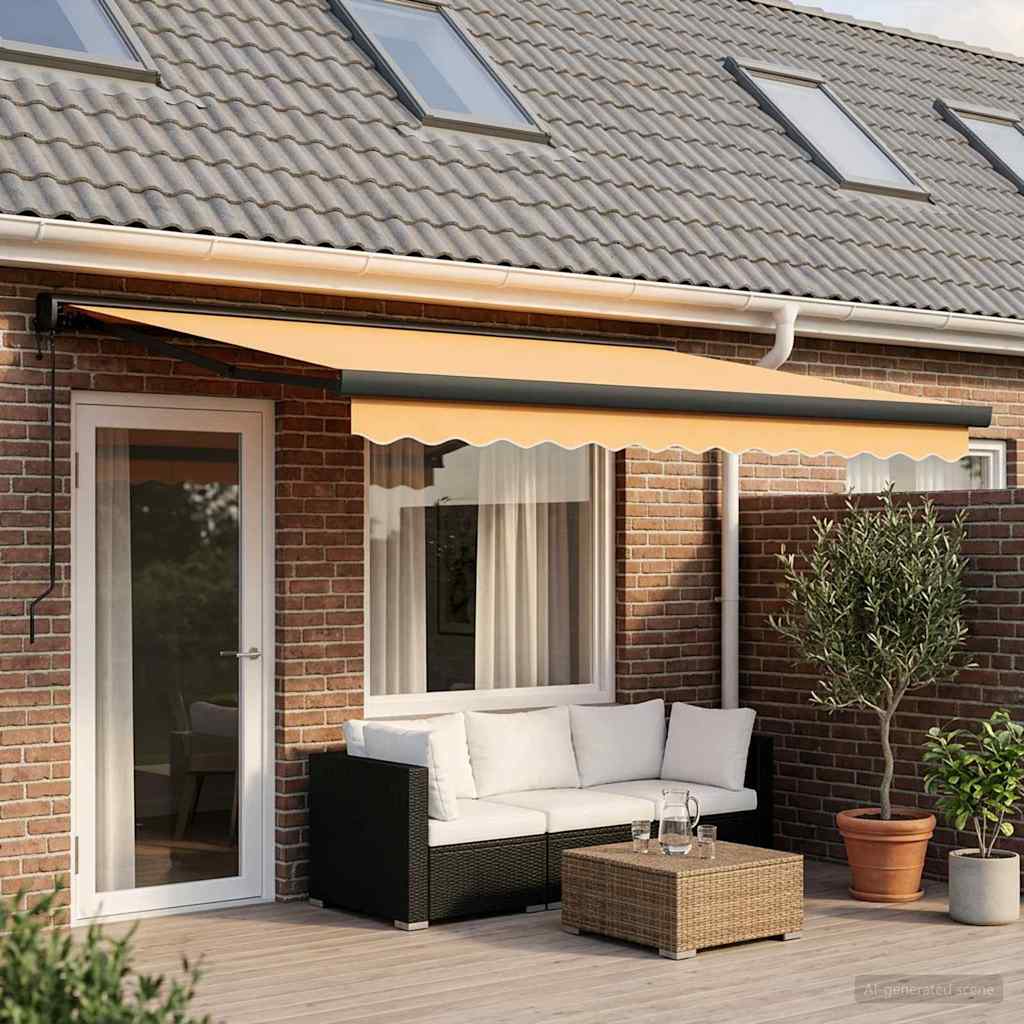 Markise Einziehbar Blau und Weiß 4x3 m Stoff und Aluminium