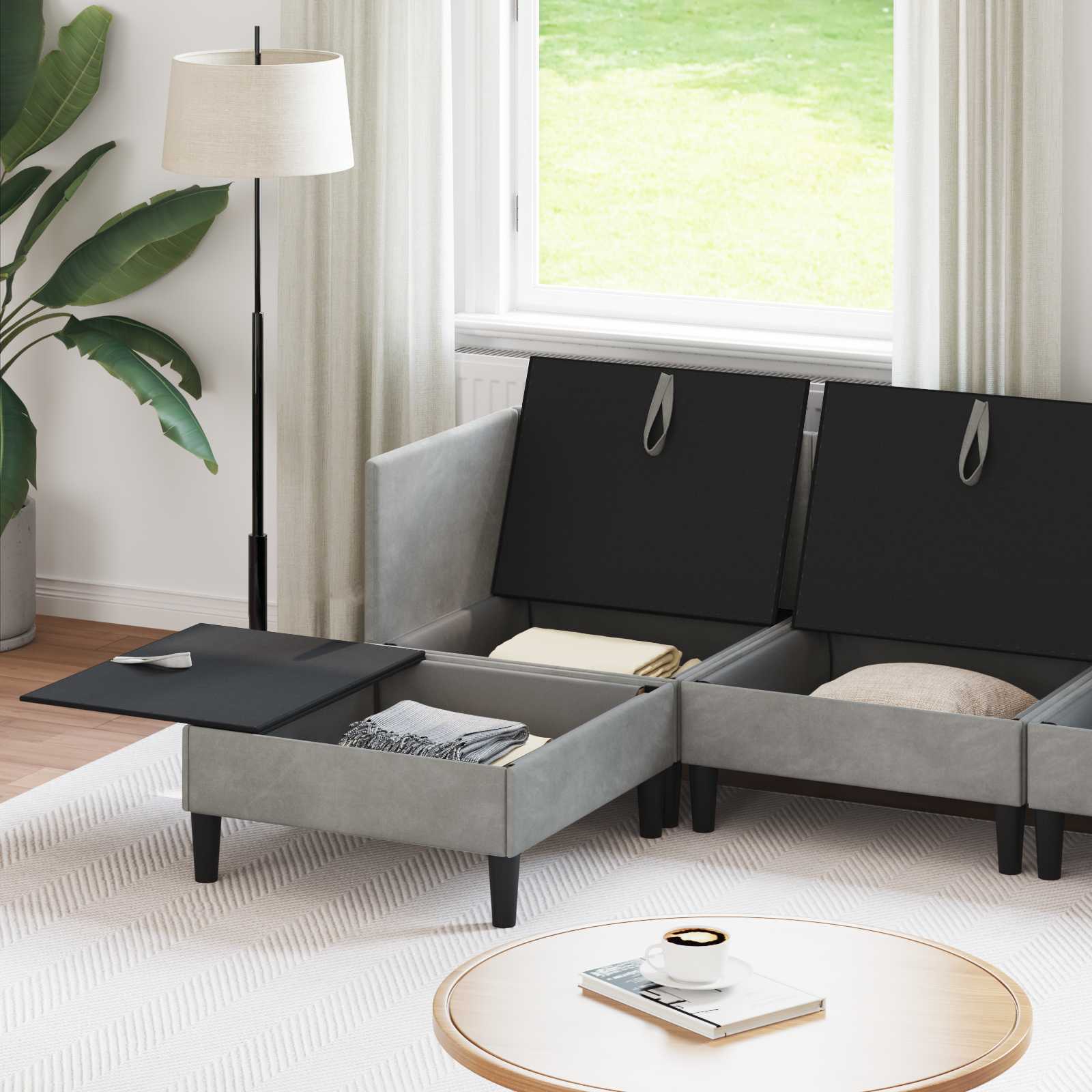 Wohnzimmergarnitur mit Kissen mit Speicher 3 pcs Hellgrau Samt