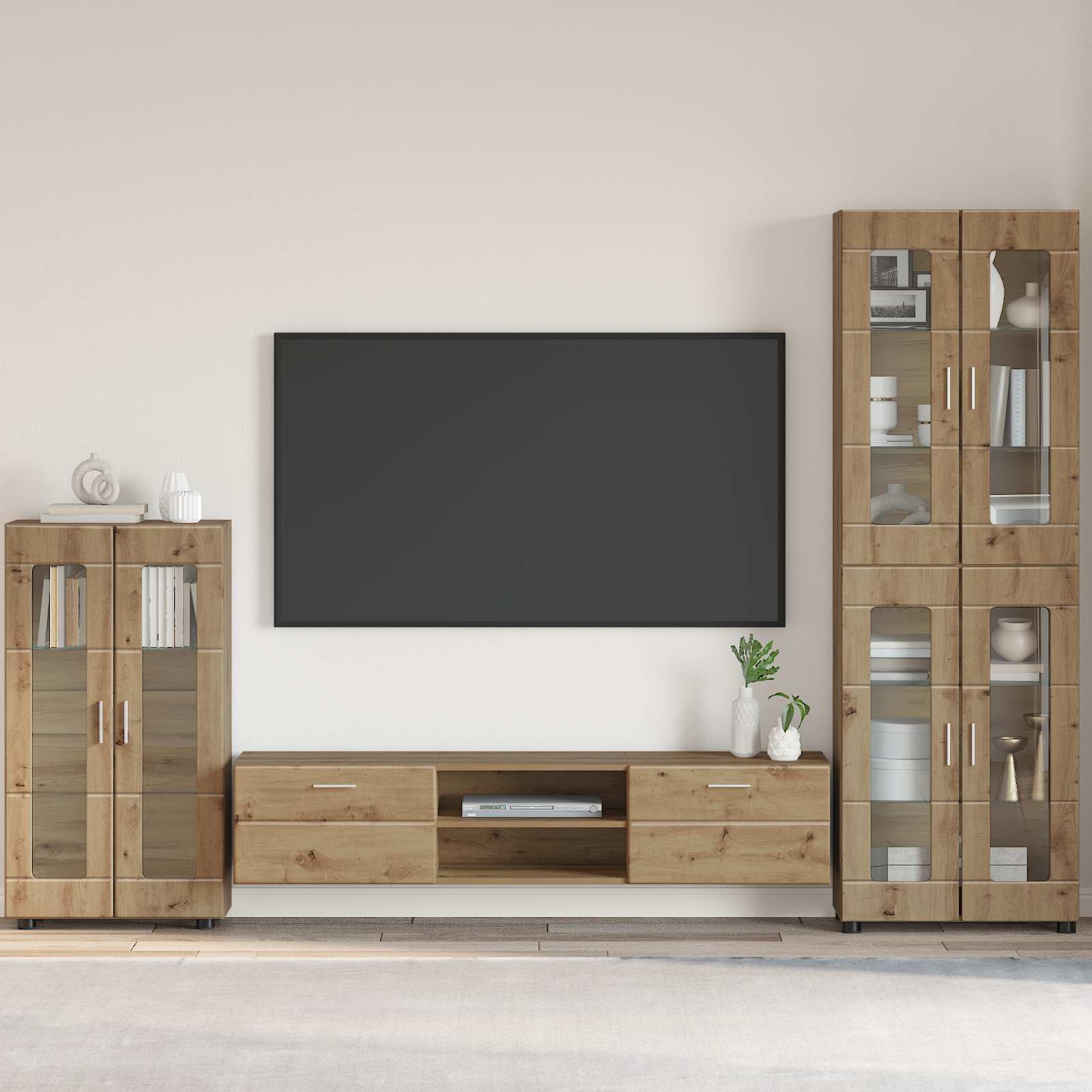 Highboard mit Regal FLORIN Weiß 60 x 35 x 182 cm Holzwerkstoff