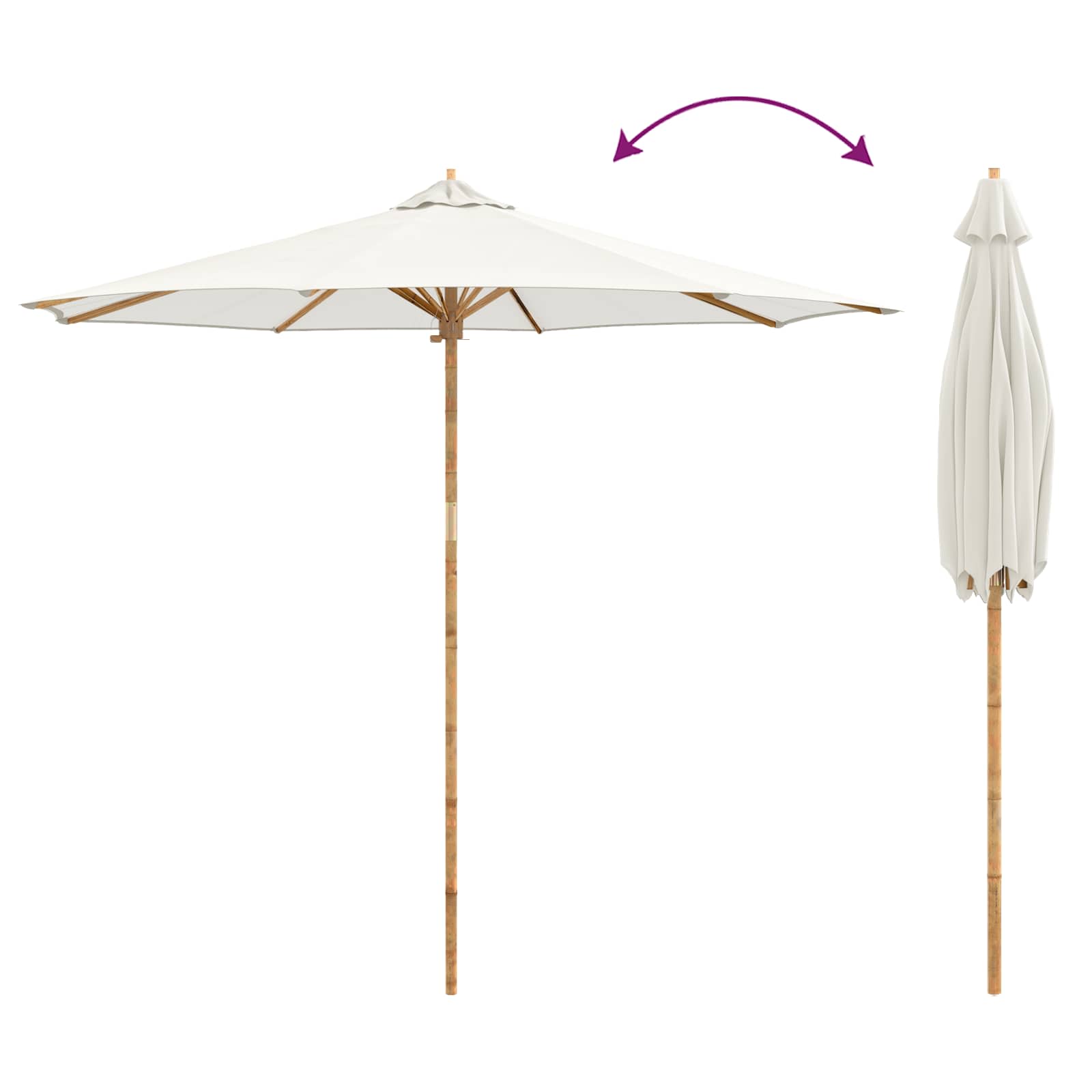 Garten-Sonnenschirm Cremeweiß Ø 150 x 210 cm Bambus