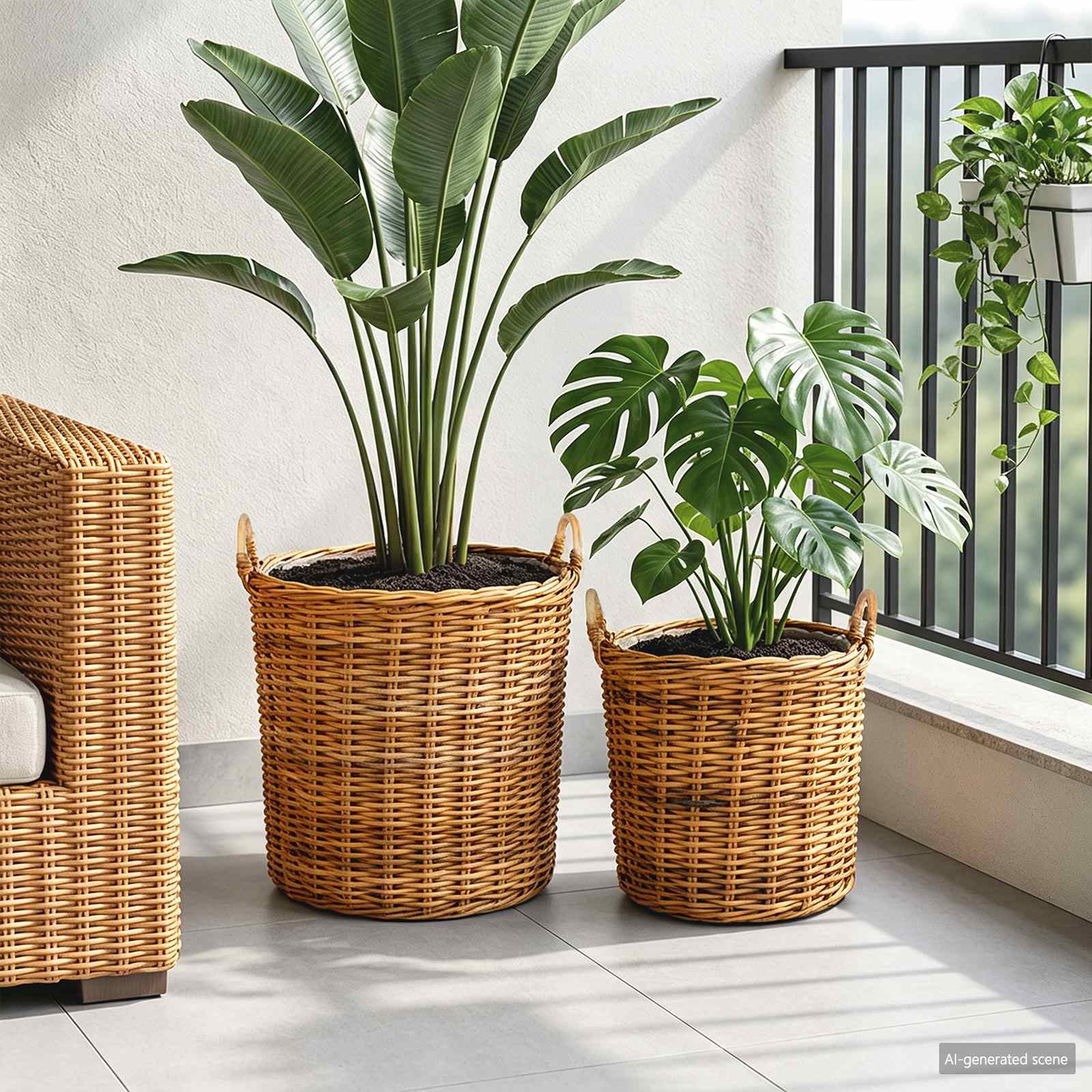 Blumentopf Körbchen 2 Stk. Natürliches Grau Kubu Rattan