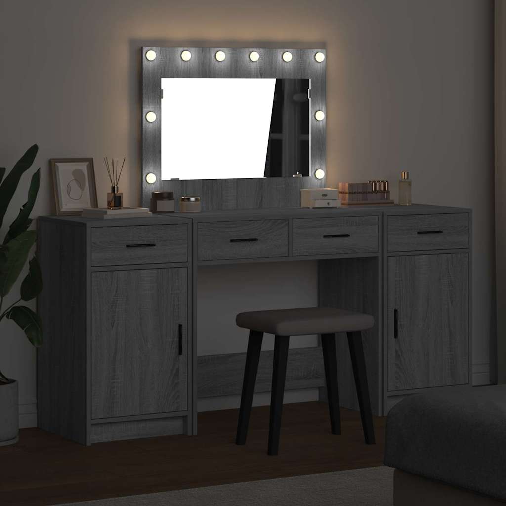 Schminktisch mit Spiegelbeleuchtung 3 pcs Weiß Holzwerkstoff
