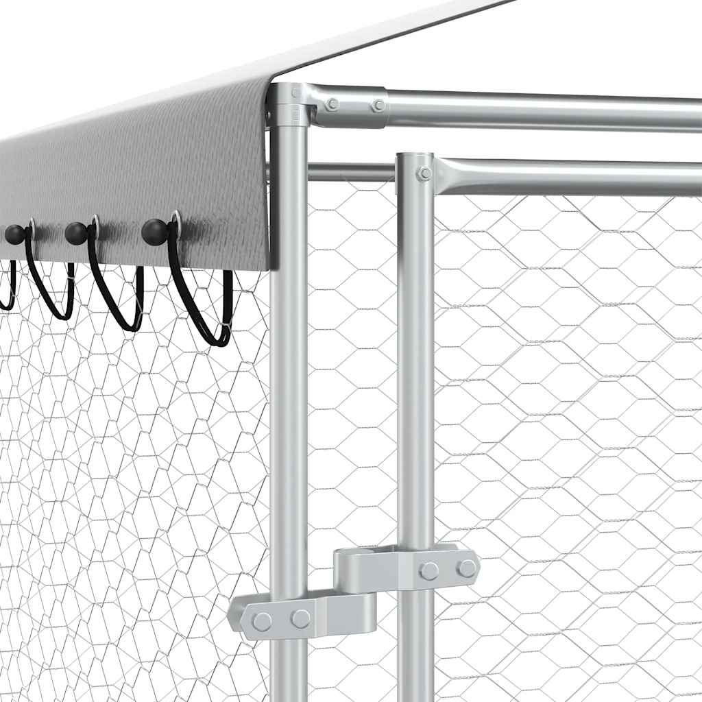Outdoor-Hundezwinger mit Dach Silber 3x1,5x2,5m Stahl Verzinkt