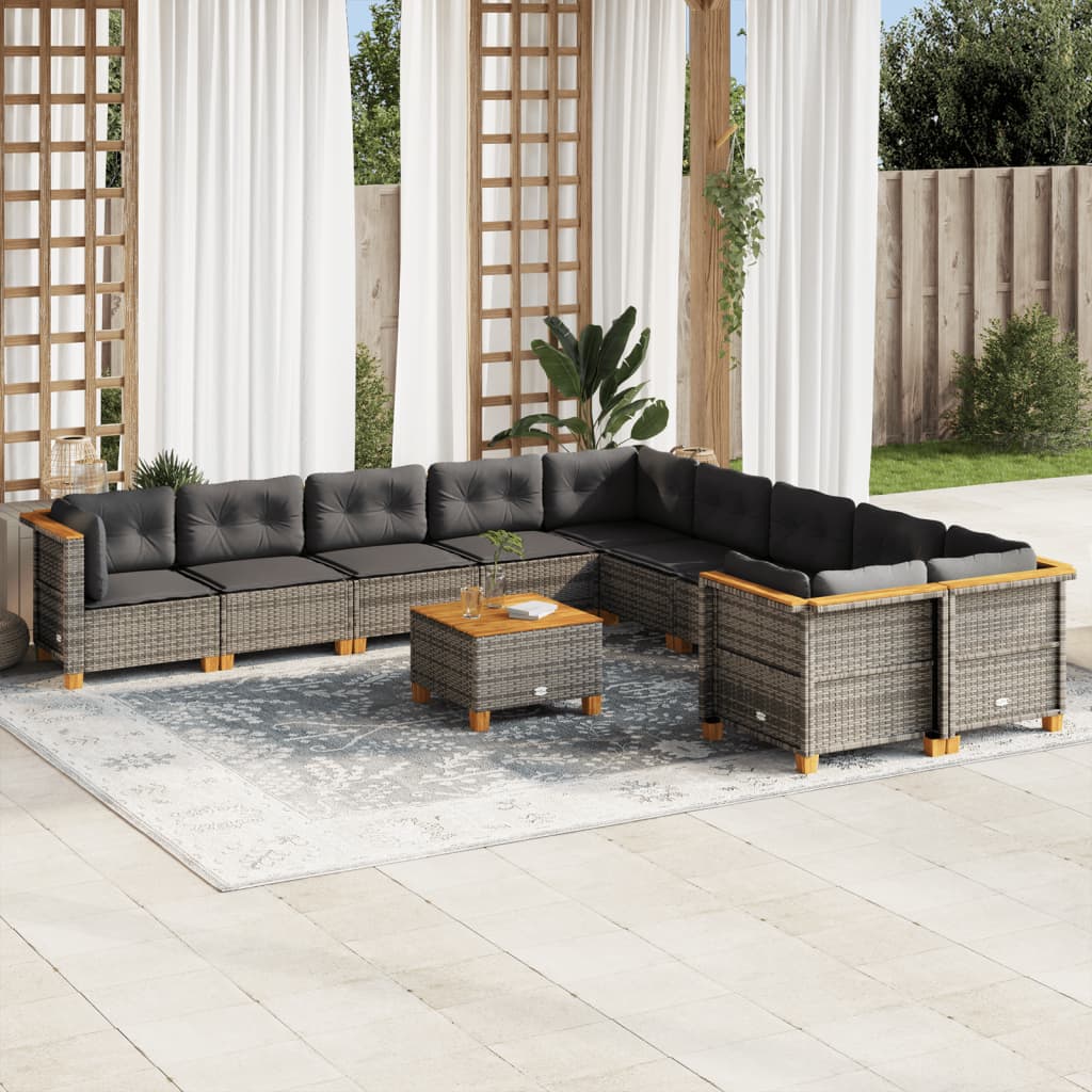 10-tlg. Garten-Sofagarnitur mit Kissen Beige Poly Rattan