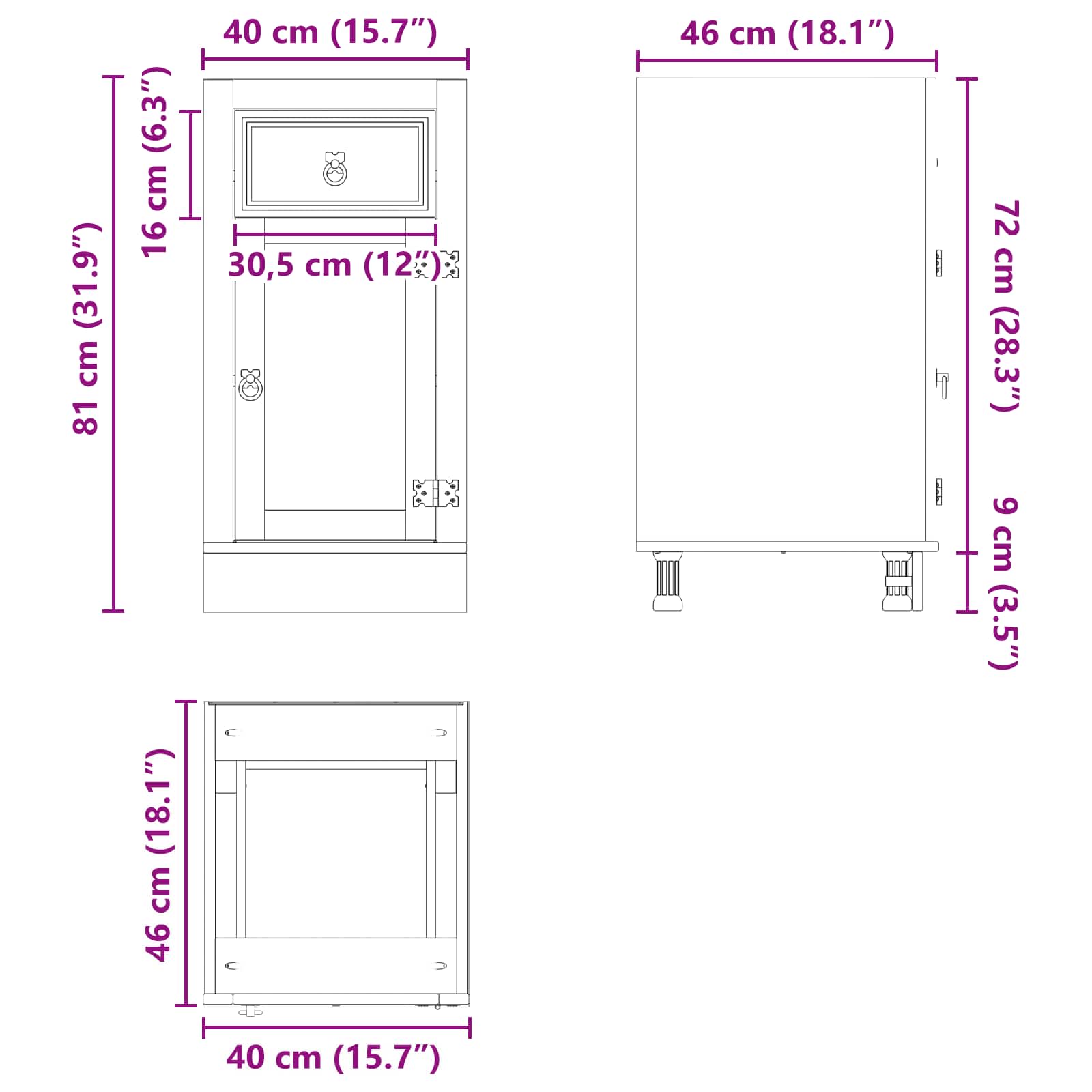 Schrank SKI Honigbraun 60 x 46 x 81,5 cm Massives Kiefernholz