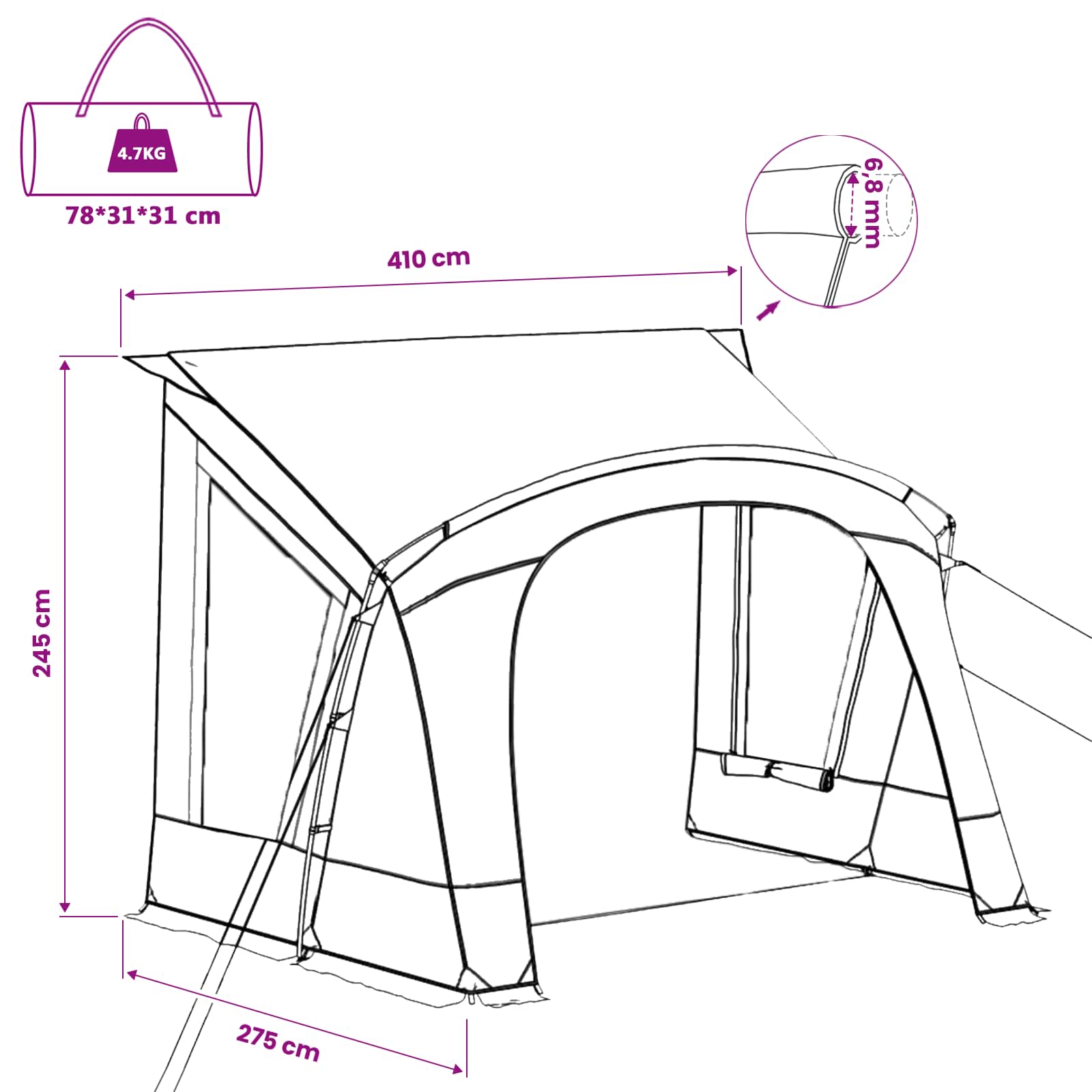 Caravan Zelt für 3 Personen 3 Personen 330 x 252 x 245 cm Blau