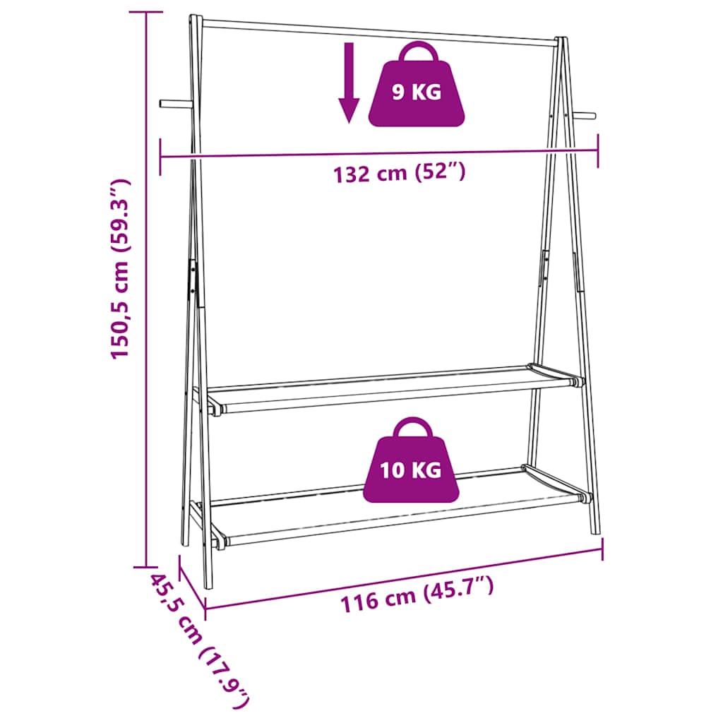 Kleiderständer mit Ablagen und Rollen 96x45,5x155,5 cm Bambus