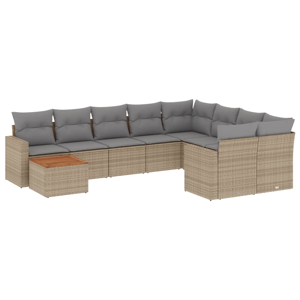 10-tlg. Garten-Sofagarnitur mit Kissen Schwarz Poly Rattan