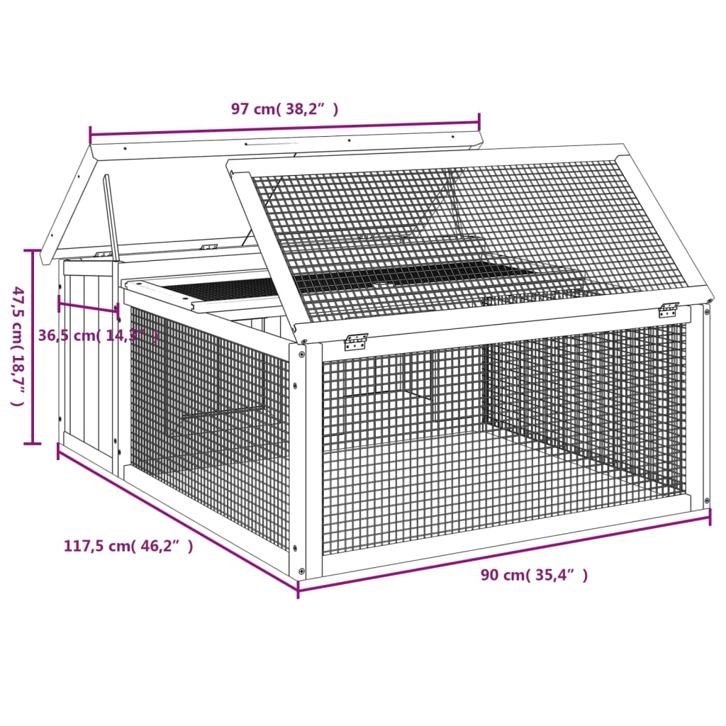 Kaninchenstall Mokka 117,5x97x47,5 cm Massivholz Kiefer