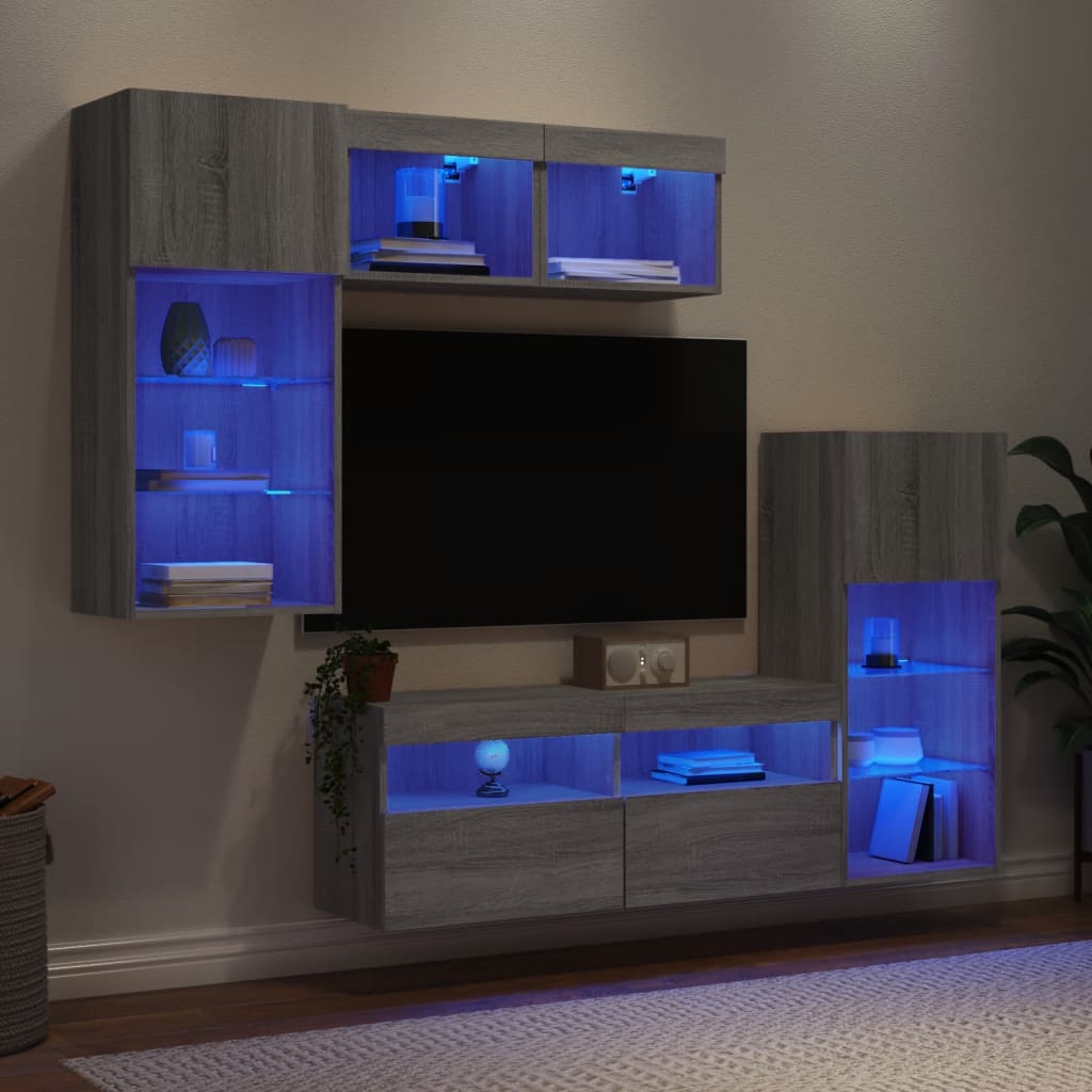 5-tlg. Wohnwand mit LED-Beleuchtung Weiß Holzwerkstoff