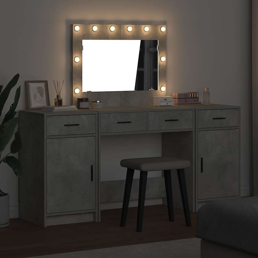 Schminktisch mit Spiegelbeleuchtung 3 pcs Weiß Holzwerkstoff