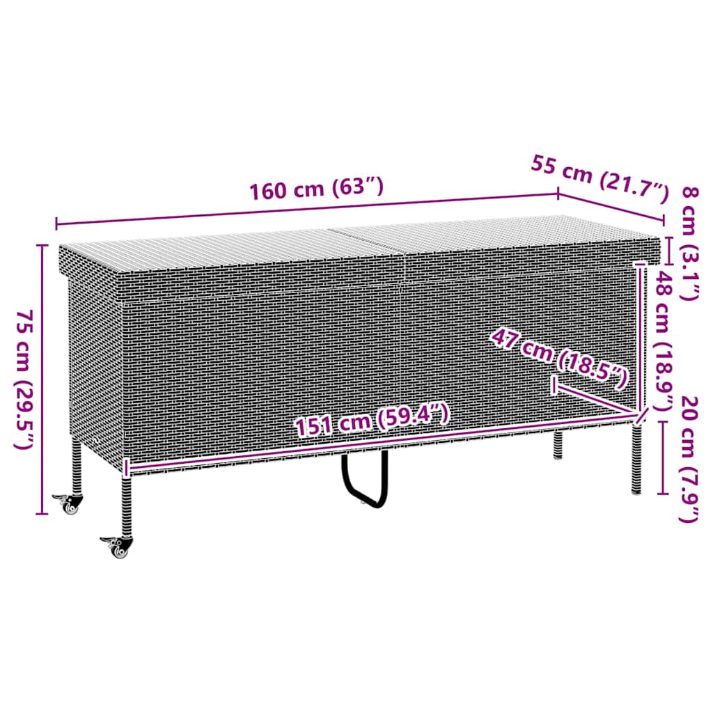 Gartentruhe mit Rollen Schwarz 110x55x73 cm Poly Rattan