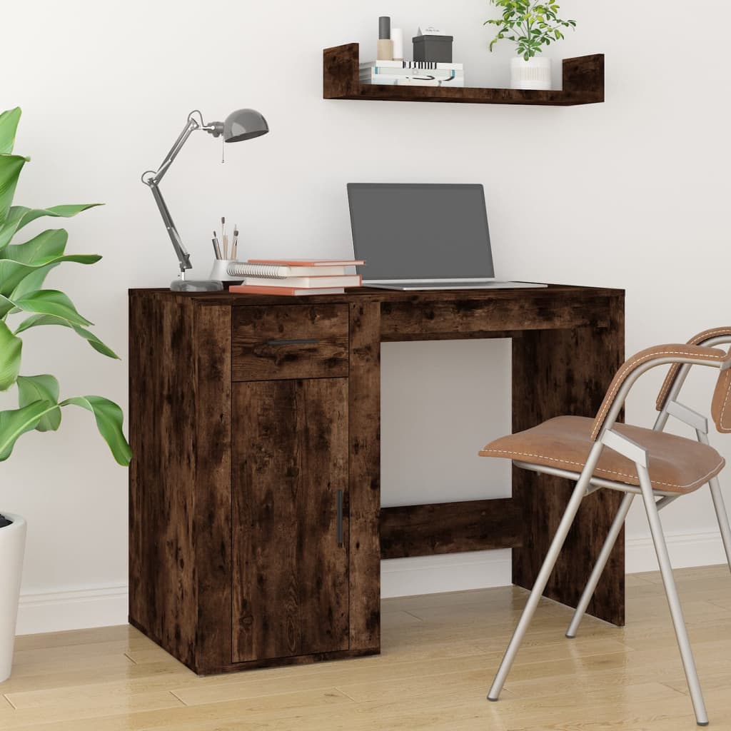 Schreibtisch mit Stauraum Betongrau Holzwerkstoff