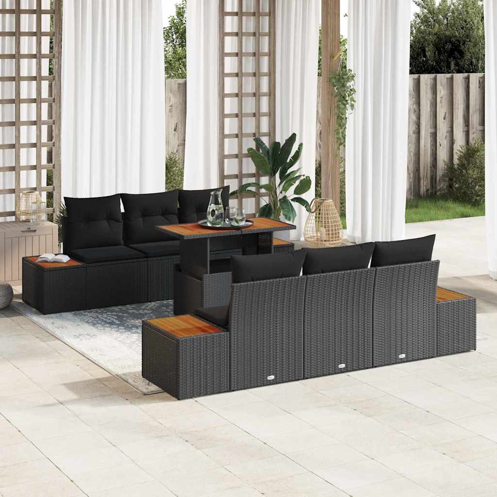 Garten Essgruppe mit Kissen 7 pcs Schwarz und Beige