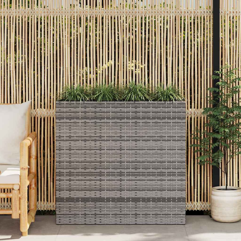 Garten-Hochbeet mit 4 Töpfen 2 Stk. Poly Rattan Grau