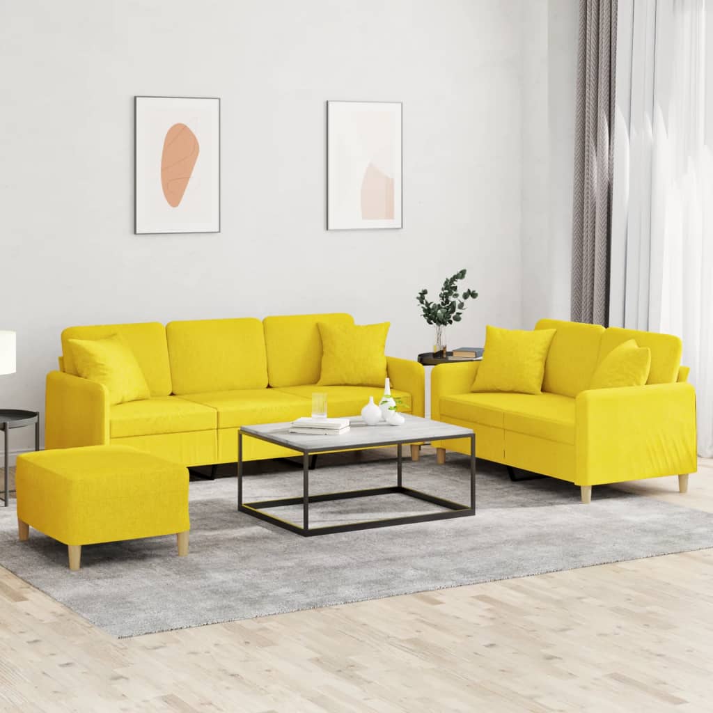 3-tlg. Sofagarnitur mit Kissen Braun Stoff