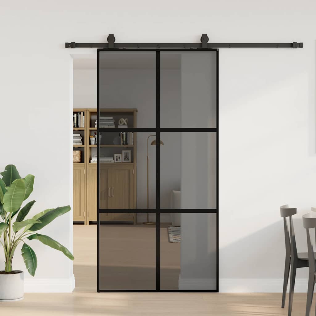 Schiebetür mit Beschlag Schwarz 76x205 cm Hartglas