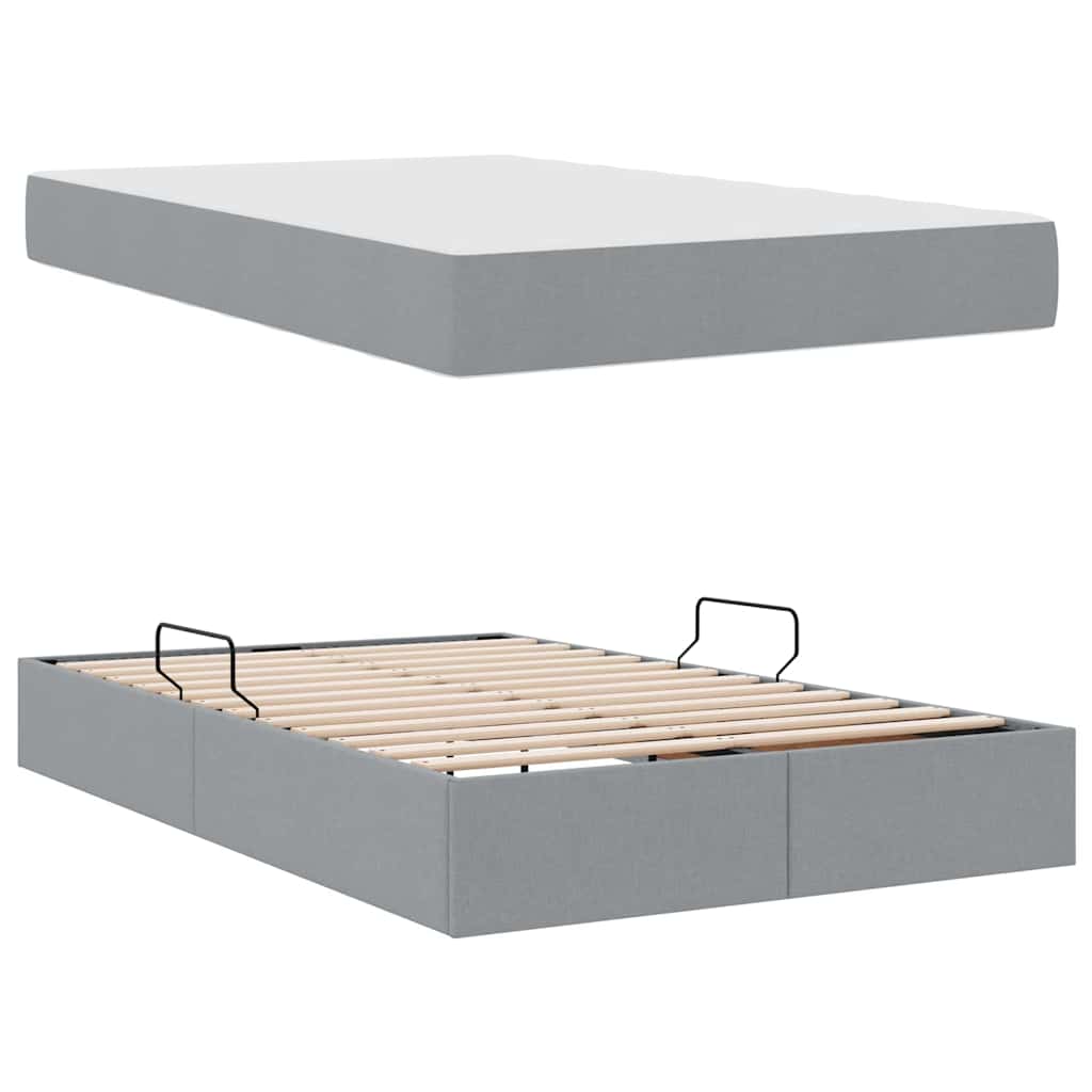 Aufbewahrungsbett mit Matratze Hellgrau 90 x 190 cm Polyester
