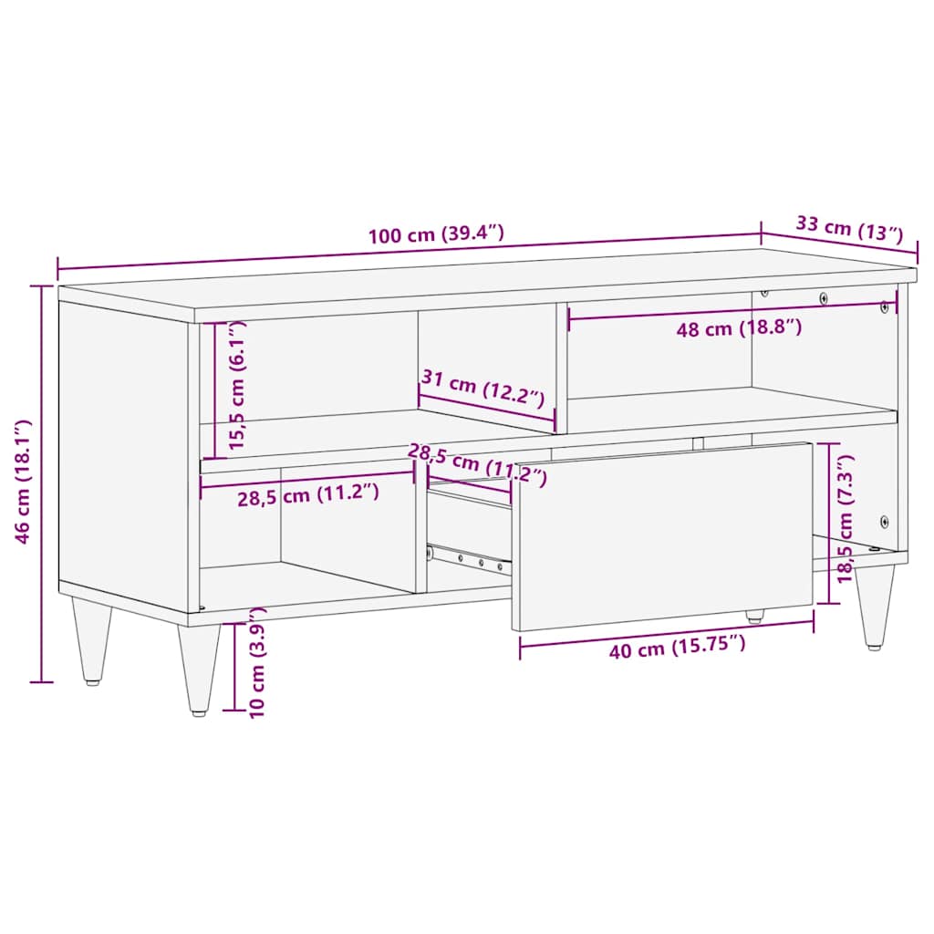 TV-Schränk Honigbraun 100 x 33 x 46 cm Massivholz Mango