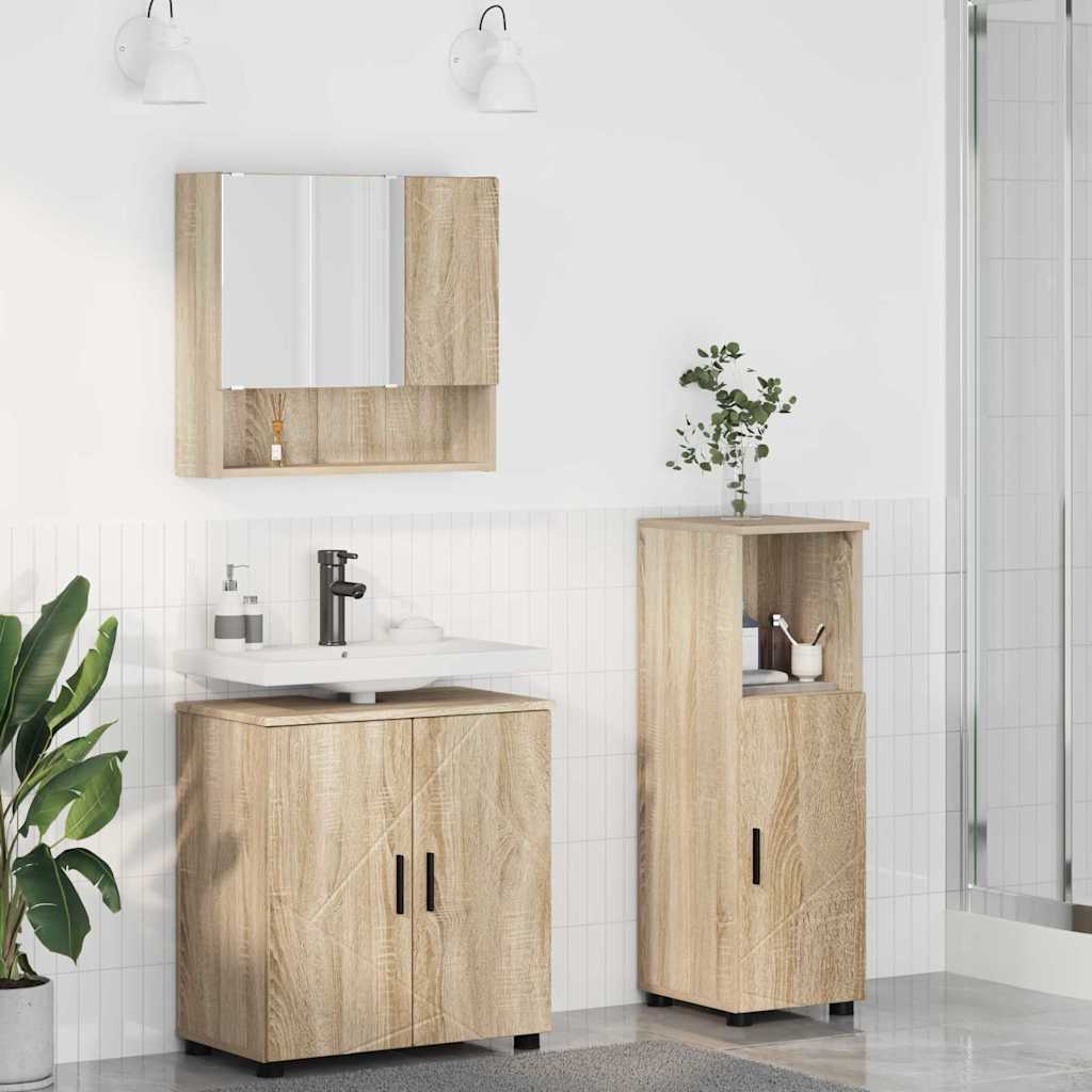 Badezimmermöbel-Set mit Tür 3 pcs Weiß Holzwerkstoff & Metall