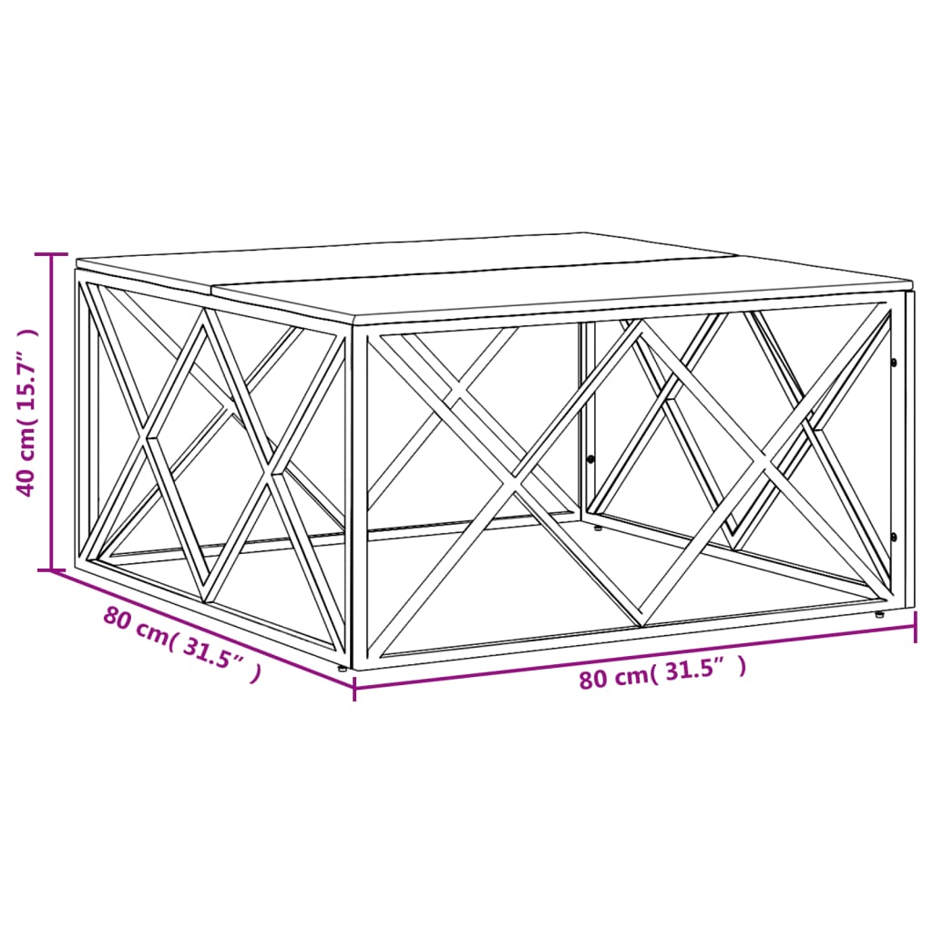 Couchtisch 80x80x40 cm Edelstahl und Glas
