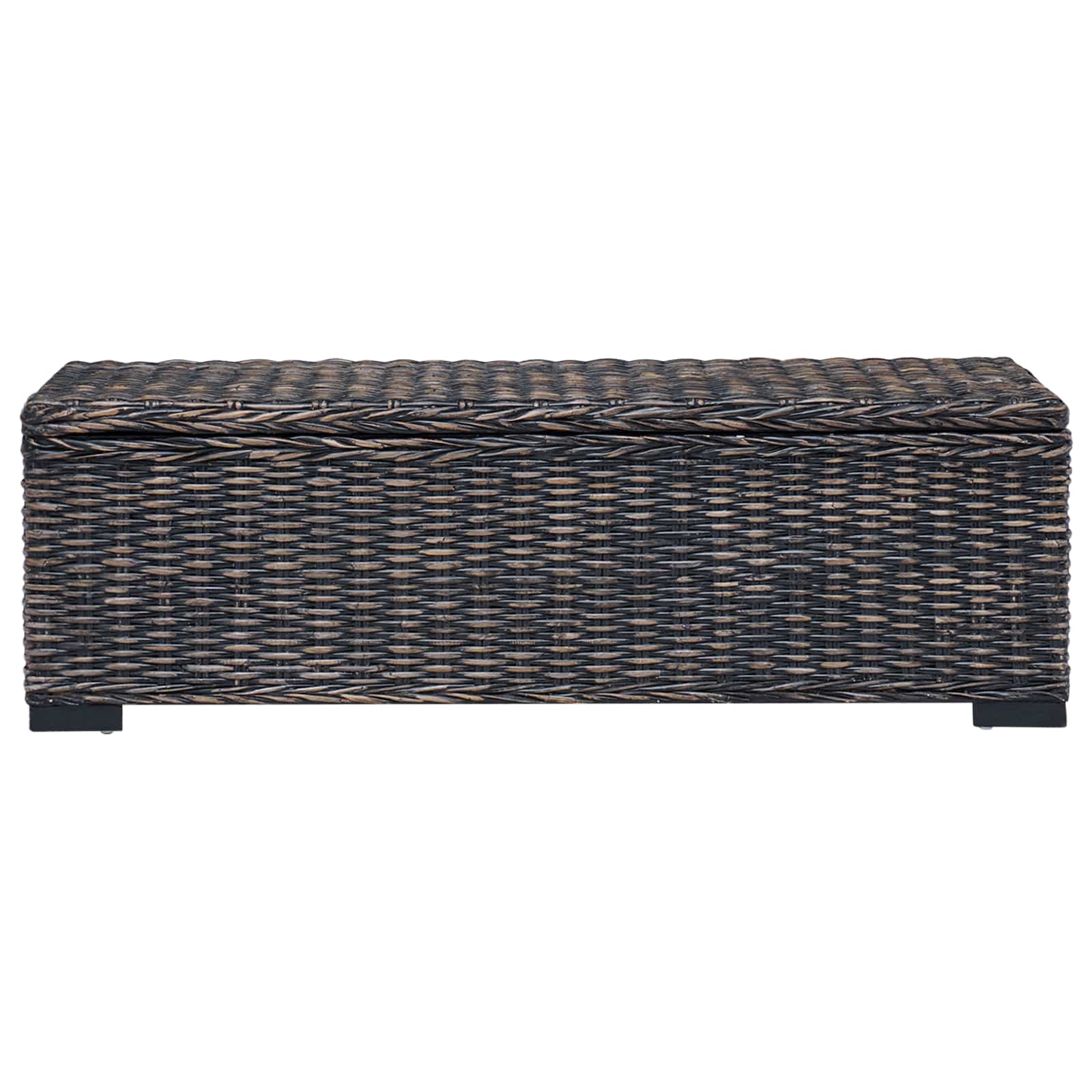 Truhe Weiß 110 cm Natur Kubu Rattan & Massivholz Mahagoni
