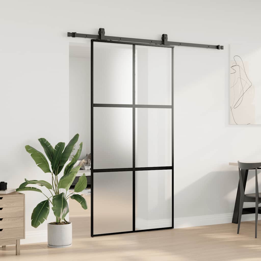Schiebetür mit Beschlag Schwarz 76x205 cm Hartglas