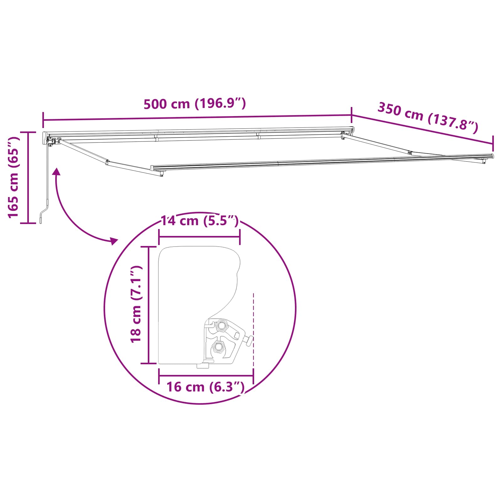 Markisenrahmen Verstellbar Weiß 2,5 x 2 m Stahl