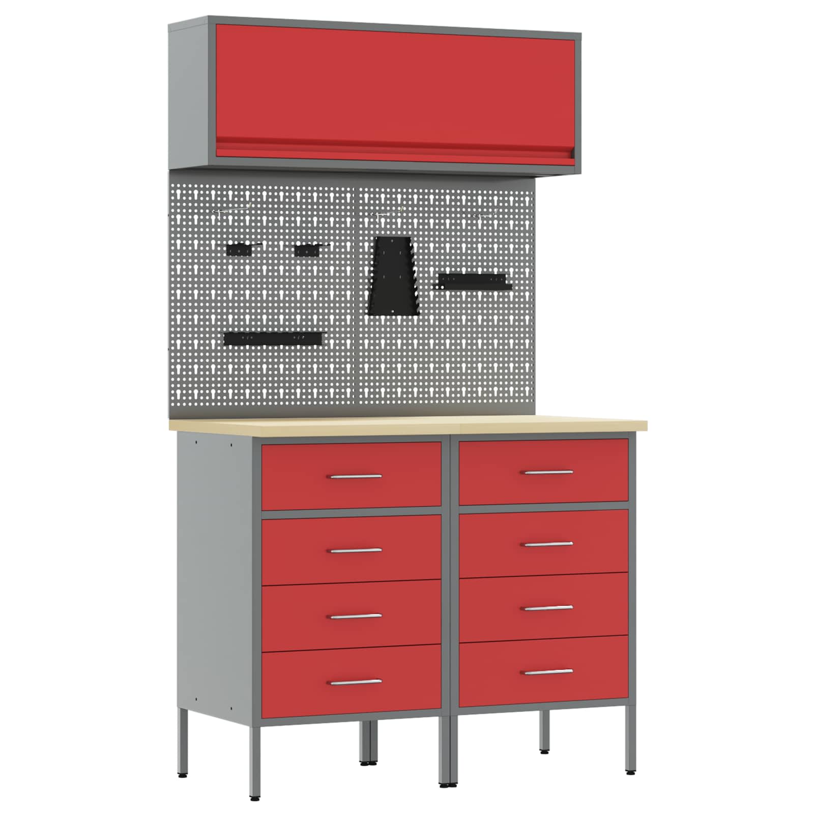 Arbeitsschrankset mit Schubladen mit Regal 8 pcs Grau