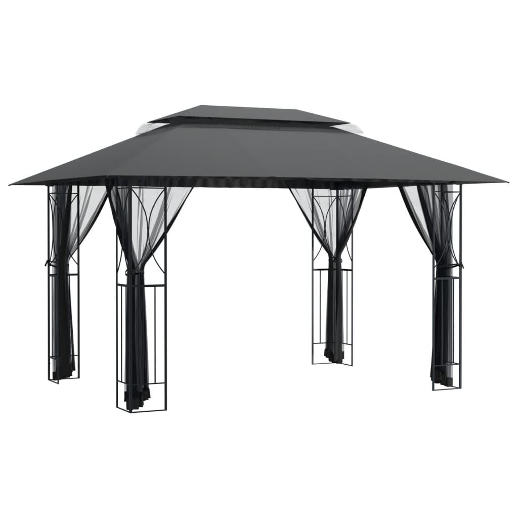 Pavillon mit Seitenwänden Anthrazit 300x300x270 cm Stahl