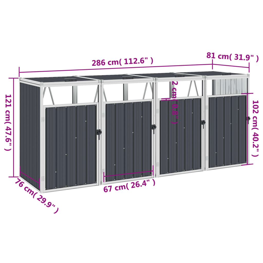 Mülltonnenbox für 3 Mülltonnen Grau 213×81×121 cm Stahl
