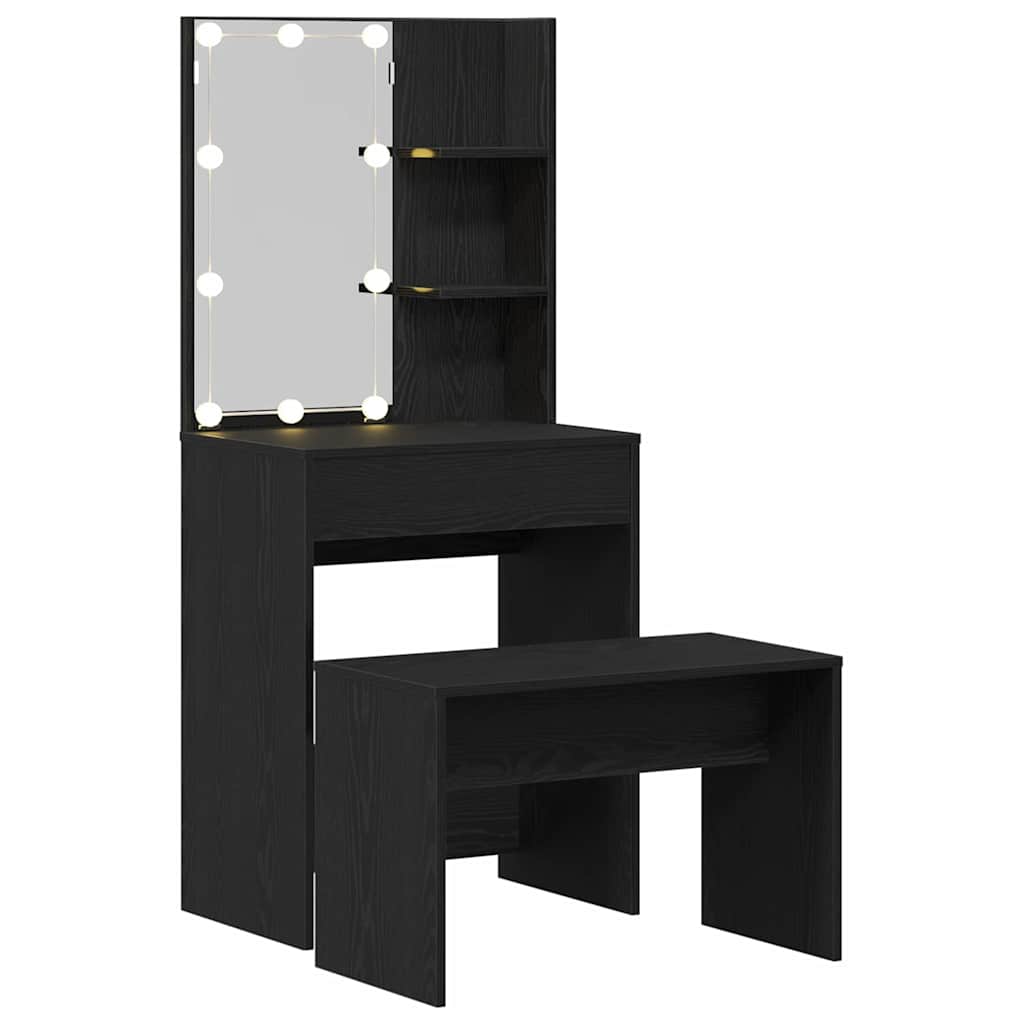 Schminktisch-Set mit LED Weiß Holzwerkstoff