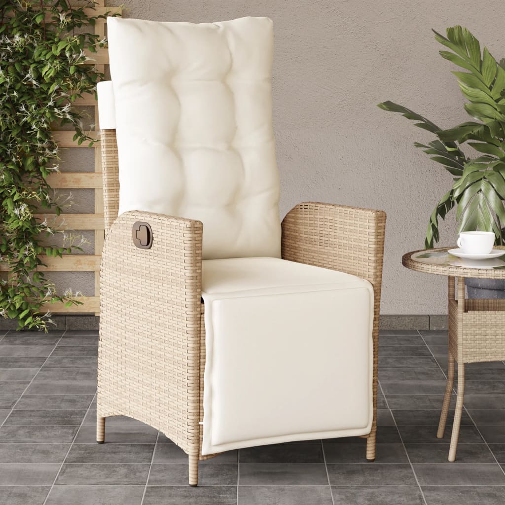 Gartensessel Verstellbar mit Kissen Schwarz Poly Rattan